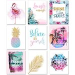 Outus Set of 9 Inspirational Prints Teen Girl Room Wall Art Flamingo Pineapple Leaf Motivational Phrases Posters Girls Bedroom Home Decorations Unframed