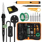 Soldering Iron Kit 80W LCD Adjustable Temperature 180-520°C, 13 in 1 Electric Soldering Iron Kit Welding Tool, Solder Wire, 5 Soldering Tips, Desoldering Pump, Wire Stripper Cutter, Stand, Tweezer