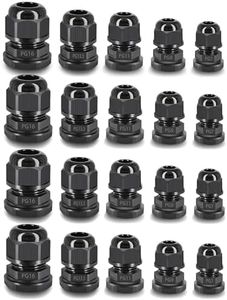 NineLeaf 20PC Cable Gland Kit Waterproof IP68,Connectors for Each Size with Gaskets,Adjustable 3-13mm Cable Glands Joints PG7 for 3mm 1/8", PG9,PG11,PG13.5,PG16 for NPT 3/8 1/2
