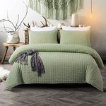 King Size Green Classic Seersucker Duvet Cover for Teens Adults Seersucker Bedding Set with 2 Pillowcases Puckering Duvet Cover Set with Zipper Closure 220×230cm