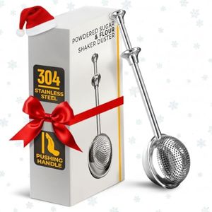 Sourdough Flour Duster for Bread Baking – Powdered Sugar Shaker Duster with Spring-loaded System & One-Handed Operation – 304 Stainless Steel Mini Flour Sifter for Baking, Corn Starch, Cocoa & Spices