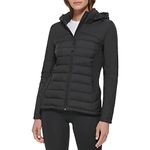 Calvin Klein Women's Lightweight Side Panels Adjustable Hood Zip Pockets Puffer Down Coat, Classic Scuba Black, M