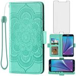 Asuwish Compatible with Samsung Galaxy Note 5 Wallet Case and Tempered Glass Screen Protector Leather Flip Credit Card Holder Cell Phone Cover for Glaxay Note5 Gaxaly Notes 5s Five Women Men Green