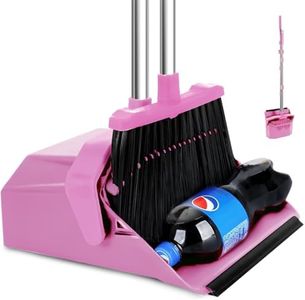 Tiumso Broom with Dustpan Combo Set, 51'' Broom and Dustpan Set, Brooms and Dust Pan with Handle, Brooms with Standing Dustpans, House Broom for Pets Hair and Floor Cleaning - Pink