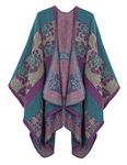 Urban CoCo Women's Color Block Shawl Wrap Open Front Poncho Cape (blue-series 3)