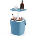 COSTWAY Outdoor Cooler Table, 4-Gallon Portable Cooler Side Bar Table with Handle, Lift Top Lid and Bottle Opener, Patio Furniture Cocktail Drink Table for Party Beer Wine Beverage (Blue)