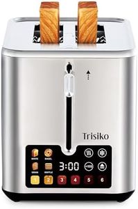 Trisiko® Touch Screen Toaster 2 Slice, Stainless Steel Smart Toaster with Digital Timer, 1.38" Extra-Wide Slots for Bread& Bagel,with Reheat, Defrost, Cancel, +15s Boost, Great for Home, Office,Dorm