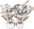 Lagostina Kitchen Pots and Pans, Stainless Steel Cookware Set, All Heat Sources, Bronze Elegance, 12 Piece, Silver, Induction Safe