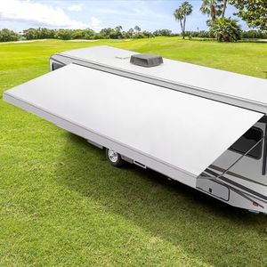 Tsumbay RV Awning Fabric Replacement, 18.5oz Heavy-Duty Weatherproof Anti-UV Vinyl Awning Fabric for Outdoor Camper & Trailer and Motorhome 16'(Fabric 15'2"), White