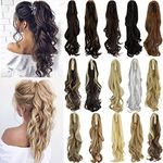 18 Inch Long Claw Ponytail Hair Extension One Piece Clip in Ponytail Jaw/Claw Synthetic Hairpieces Curly Wavy Ponytail Extensions (Ash Blonde Mix Ginger)