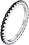 ChicSilver Personalized 2MM Black Cubic Zirconia Eternity Ring 925 Sterling Silver Engraved Custom Name Black CZ Simulated Diamond Stackable Wedding Band Ring for Women Size 4