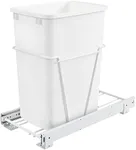 Rev-A-Shelf Single Pullout 35 Quart Trash Can for Base Kitchen or Bathroom Cabinets with Slides and Simple Installation, White, RV-12PB
