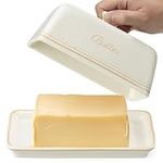 Navaris Butter Dish with Lid - Stoneware Holder Container with Cover - Holds 250g of Butter (5.3oz) - Safe for Microwave Freezer Oven Dishwasher - Cream White