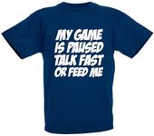 loltops My Game is Paused T-Shirt, Novelty Gift Stocking Fillers for Teens Boys & Girls (UK, Age, 12 Years, 13 Years, Regular, Navy)