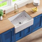 Davivy 28 Inch White Farmhouse Sink Fireclay Kitchen Sink, 28x20 Apron Sink Farm Sink, Farmhouse Kitchen Sink,Undermount Kitchen Sink, Porcelain Single Bowl Sink with Bottom Grid & Strainer