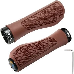 TOPCABIN Bicycles Handlebar Grips, Aluminum Lock-on Ergonomic Bike Grips, Cushion Vibrations Comfort Bike Handlebar Grips, Mountain MTB BMX Bicycles Grips for Scooter (Rubber(Brown))