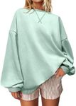 UEU Womens Oversized Crewneck Sweatshirts Long Sleeve Pullover Fall Outfits Light Gray Blue Small