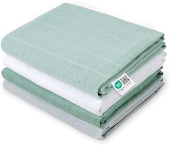 MAKIAN Pack de 4 Muselinas Bebe Algodon, Paños de Muselina para Bebe Algodon 100%, Paños para Bebe Doble Capa, Gasas para Bebes 70x70 cm - Menta/Blanco/Gris