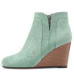 Aisicoo Women Chunky Block High Heel Wedge Round Toe Ankle Boots Short Bootie Slip-on Zipper Basic Classic Boots Sage Green 12 M US