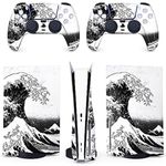 BelugaDesign PS5 Wave Japanese Skin | Painting Great Kanagawa Vinyl Cover Wrap Sticker Full Set Console Controller | Compatible with Sony Playstation 5 (PS5 Standard Disc, Black White)