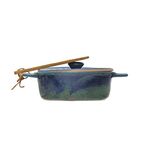 Creative Co-Op Stoneware Bamboo Spreader Brie Baker, 9" L x 7" W x 3" H, Blue