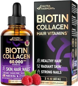 Liquid Biotin & Collagen - Vitamins for Hair Growth Support for Women & Men - Extra Strength 60000 mcg Drops - B7 Supplement - Strong Nails & Healthy Skin - 98% Faster Absorption Than Pills