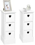 Jooli H 3 Drawer Bedside Table Set of 2, White Storage Cabinet with 3 Heart-shaped Drawers Side Table for Bedroom Living Room, 25x30x64cm
