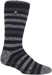 HEAT HOLDERS - Mens 2.3 Tog Fleece Lined Indoor Thermal Slipper Socks with Grips (6-11 UK, 39-45 EU, Black/Charcoal (Siskin))