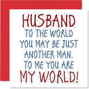 Lovely Birthday Cards for Husband - Husband You Are My World - Happy Birthday Card from Wife, Hubby Birthday Gifts, 145mm x 145mm Partner Birthday Card, Greeting Cards for Men