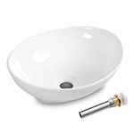 Giantex Vessel Sink 16x13 Inch Basin Porcelain W/Pop Up Drain Oval Bathroom Ceramic Sink Bowl