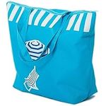 AIREE FAIREE Beach Bag - Blue Deckchair Design - Large Stylish Summer Tote Bag For Women With Zipped Inner Pocket, Secure Clasp & Spacious Interior For All Beach Essentials