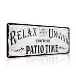 Faittoo Patio Wall Decor Garden Decor Signs And Decor Outdoor, 14" by 6" Rust Free Aluminum Sign For Home, Bar, Porch - Relax Unwind You're On Patio Time, Reflective, Weather/Fade Resistant