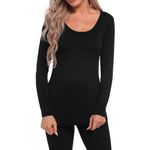 INNERSY Black Thermal Top Women Winter Base Layer Long Sleeve Ladies Thermals Warm Underwear (L, Black)