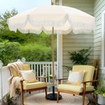 PHI VILLA 7ft Patio Umbrellas with Fringe, Outdoor Tilt Beach Umbrella Portable for Sand, UPF 50+ Canopy with 8 High Wind Proof Fiberglass Ribs and Carry Bag, Creamy White Yellow (No Base)