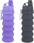 YCTMALL Collapsible Water Bottles Two Pack Travel Sports Portable Sport Water Bottle comes with mountaineering Buckle 500ml silicone Water-proof camping water bottle (Purple and Grey Color)