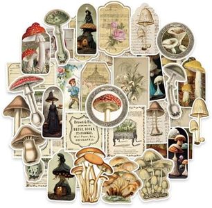 Vintage Mushroom Stickers 60 Pcs, Large Witchy Aesthetic Mushroom Decor for Adults Teens, Vintage Decal for Scrapbook, Junk Journal, Bullet Journal, Card Making, DIY Crafts