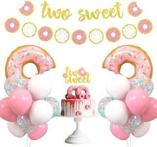 Levfla Two Sweet Donut Party Decoration Baby Second Birthday Glitter Doughnut Banner Cake Topper Sprinkles Balloons Kids Party Favor Ideas Supplies