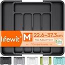Lifewit Cutlery Drawer Organiser, Expandable BPA Free Cutlery Tray, Plastic Kitchen Storage & Organisation for Spoons Forks Knives, Adjustable Utensil Holder for Home Storage, 22.6-37.3×30.9cm Black