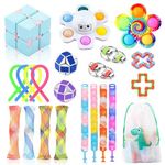 Fidget Toys Pack for Kids Adults, 22 Pcs Sensory Fidget Toys Set, Stress Reliever Anxiety Relief Squeeze Toys Set with Pop Bubble Bracelet, Fidget Toys for Birthday Party Favour Gifts