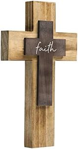 OKSQW Wall Wooden Cross Christians Crosses Spiritual Religious Cross With Hook Christmas Wall Hanging Handmade Nature Wood Color Cross with Faith Design for Church Home Room Decor Wood Crucifix Gift.…