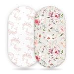 Stretch Ultra Soft Fitted Bassinet Sheet Set 2 Pack, Universal Fit for Bassinets Baby Cradle Moses Basket Oval Rectangle Mattress Safe and Snug, Beautiful Flowers and Insects Pattern for Baby Girls