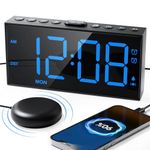 Roxicosly Loud Alarm Clocks for Heavy Sleepers with Bed Shaker,7.5" LED Display Vibrating Dual Alarm Clock for Deaf,Hearing Impaired,3 Wake-up Mode,5 Dimmers,Snooze,USB Charger,DST 12/24H,Weekday