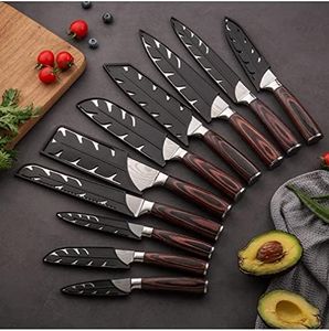 Professional Kitchen Knives -10 Piece High Carbon Stainless Steel Chef Knife Set,Ultra Sharp Japanese Cooking Knife with Sheath,Ergonomic Wood Handle Elegant Boxed for Home or Restaurant