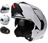 3GO Flip Up Motorcycle Helmet E335 Motorbike Adventure Riding ECE ACU Gold Approved Touring Flip Front Helmets with Dual Visor Vented Noise Reducing Lining - White - L