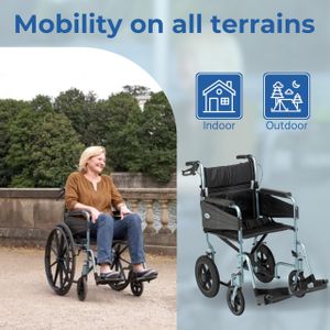 Days Lightweight Folding Wheelchair for Adults – Adjustable Footrests, Padded Seat, Blue