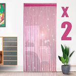 HYSENM 2 Pack Glitter String Curtains 39x79 Inch Fringe Panels Room Divider Fly Screen for Home Décor Door Windows Wedding Party Hotel Living Room Doorways Restaurant, Rose Red 39x79 Inch