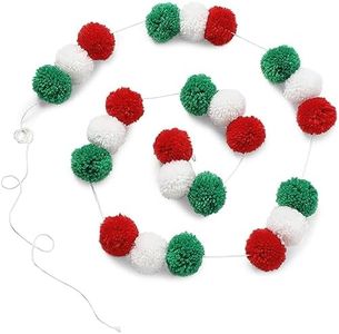 Blue Panda 10 Feet Colorful Wool Pom Pom Garland for Birthday Decorations, 24 Balls Fun Festive Christmas Pom Pom Garland for Xmas Displays on Winter Holiday Parties Celebrations (3 Colors)