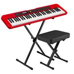 Casio Casiotone CT-S200 61-Key Portable Keyboard with USB Kit with Stand, Deluxe Bench & Power Supply - Lightweight, Stylish and Portable Design - Piano Style Keys - Red