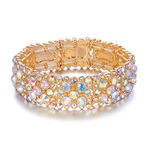 EVER FAITH Round Crystal Wedding Vintage Style Floral Stretch Bracelet Iridescent Clear AB Gold-Tone