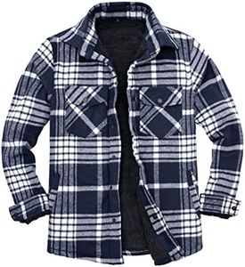 ZENTHACE Men's Long Sleeve Button Down Flannel Shirts for Men Sherpa Fleece Lined Plaid Flannel Jacket (All Sherpa Lined) Navy White XL